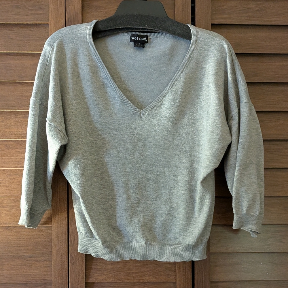 Wet Seal Gray V-Neck Sweater